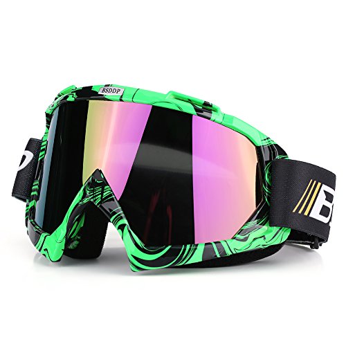 Qiilu Gafas Protección de moto para Motocross Esqui Deporte Ciclismo Carretera(verde-color)