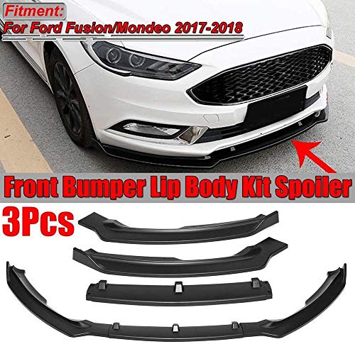 QTCD 3 Pieces Matte Black Automatic Front Lower Bumper Lip Diffuser Spoiler Body Kit For Ford Fusion Mondeo 2013-2018