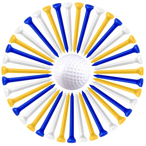 QUACOWW 100 tees de golf de 70 mm, de plástico irrompible con pelota hueca de golf, camisetas profesionales de golf (color mixto)