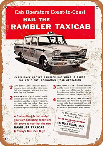 Rambler Taxi Cab Cartel de chapa retro Cartel de metal Placa de la vendimia Cartel de chapa de metal Decoración de pared para el hogar Cocina Garaje Bar Pub Regalo 30 X 20 CM
