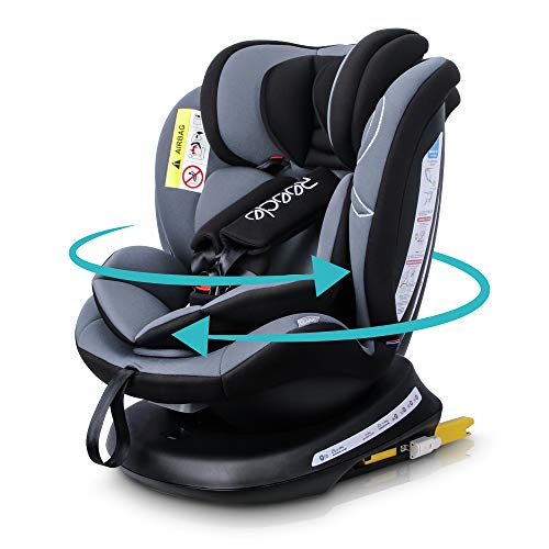 Reecle Silla de Coche Giratoria 360º con ISOFIX, Grupo 0+/1/2/3 (0~36kg), Aprox. 0-12 años (Gris Oscuro)