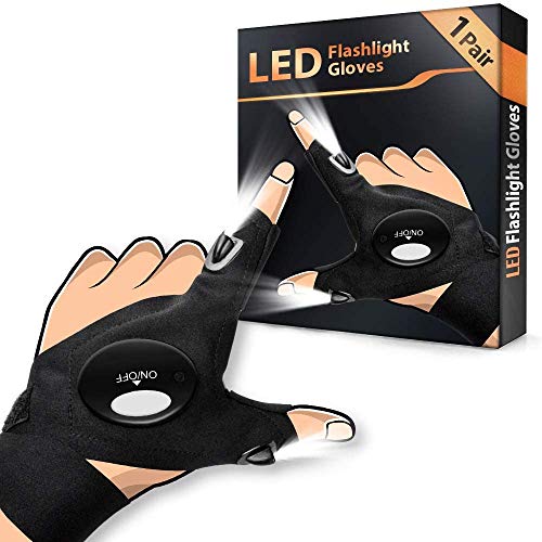 Regalos Originales Hombre Guantes con Luz LED - Día del Padre Regalo Guantes de LED, Herramientas de Hombre Guantes con Luz Impermeable, Guantes Pesca, Regalos para Pesca/Mecánico/Electricista