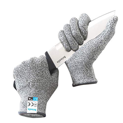 Reinalin Guantes Anticorte con Protección de Alto Rendimiento Nivel 5, Guantes de Trabajo de Seguridad para Cocina, Corte de Mandolina, Corte de Carne y Tallado en Madera (M)