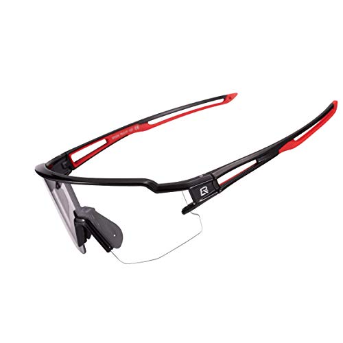 ROCKBROS Gafas de Sol Fotocromáticas Transparentes para Bicicleta Ciclismo Running Deportes al Aire Libre Protección UV400 para Hombres y Mujeres (Rojo)