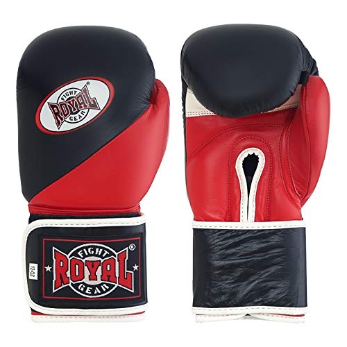 ROYAL FIGHT GEAR Guantes de boxeo de piel de estilo profesional, guantes de boxeo para entrenamiento profesional, guantes de entrenamiento profesional, color negro y rojo, 14 oz.