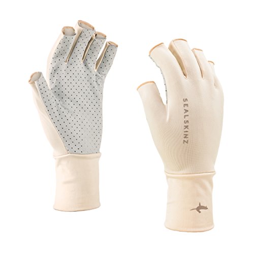 SEALSKINZ Fishing Gloves UPF50 + Guantes de Pesca Solo, Unisex-Adult, Beige/Gris, Large
