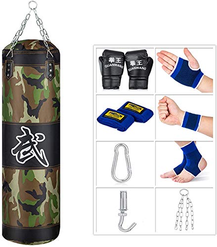 Sfeexun - Sacos de Boxeo para Colgar, Equipo de Boxeo para Gimnasio en Casa con Guantes, Cadena, Gancho de Techo para Entrenamiento Pesado para Adolescentes Y Adultos (Sin Relleno)