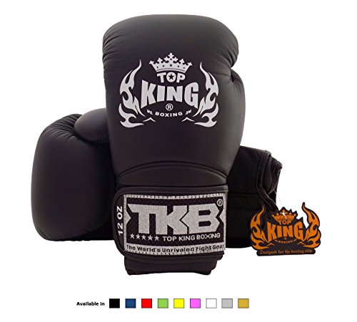 (Solid Black, 410ml) - Top King Muay Thai Boxing Gloves Super Air TKBGSA Size: 8 10 12 14 470ml Colour: Black White Red Green Blue Pink Yellow Training Sparring Boxing gloves for Muay Thai MMA K1