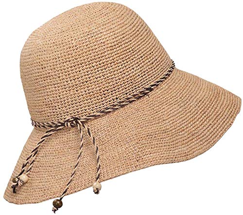 Sombrero Sombrero de Paja de Las Mujeres Crocheted Poco voluminoso Rafia Sombrero de la Playa de Sun del Verano Sombreros de Paja de Sun del Sombrero de Panamá (Color: Beige, Tamaño: 56-58cm)