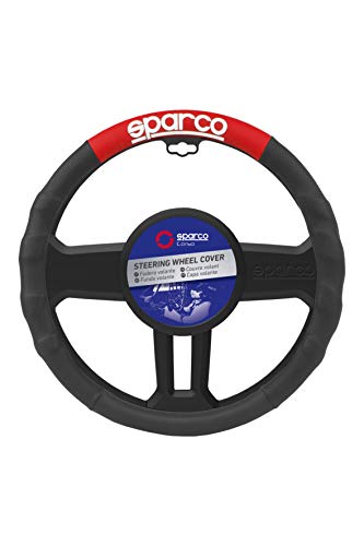 Sparco SPC1111RS Funda Universal para Volante de Coche, Negro/Rojo