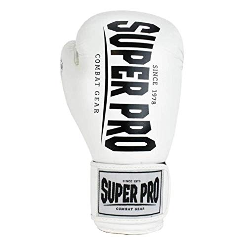 SuperPro Combat Gear Champ - Guantes de Boxeo, Color Blanco y Negro, 340 g