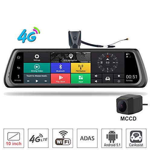 SZKJ K920 10" pantalla completa 4G táctil IPS especial para salpicadero de coche espejo de visión trasera con navegación GPS ADAS monitor remoto Bluetooth WIFI APP Android 5.1 lente dual FHD 1080P