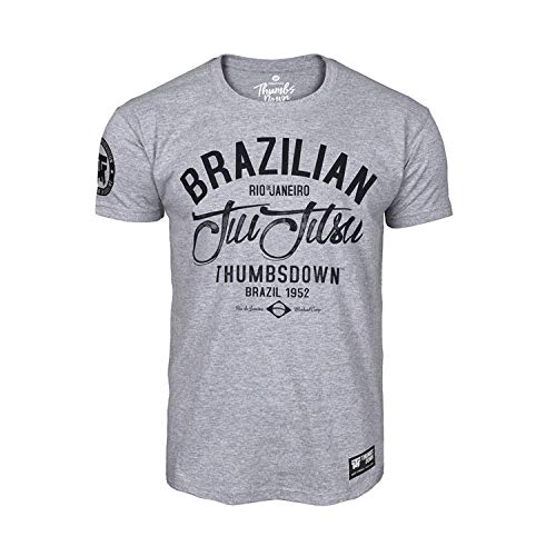Thumbs Down JIU-Jitsu BRASILEÑO Camiseta Rio Des Janeiro. MMA. Gimnasio Entrenamiento. Marcial Artes Informal - Gris, Medium