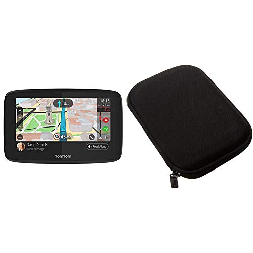 TomTom GO 520 - Navegador 5 Pulgadas, Llamadas Manos Libres, actualizaciones Via Wi-Fi, Traffic para Toda la Vida Mediante Smartphone y mapas mundiales + Amazon Basics Funda para GPS de 5'', Negro