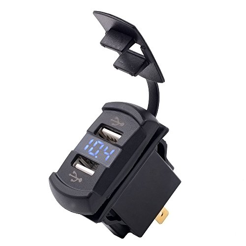 TurnRaise Impermeable Enchufe de Cargador con 4.2A Dual USB Port y Voltmete para Motocicleta Barco ATV Marina RV TurnRaise Impermeable Enchufe de Cargador con 4.2A Dual USB Port y Voltmete para Motocicleta Barco ATV Marina RV