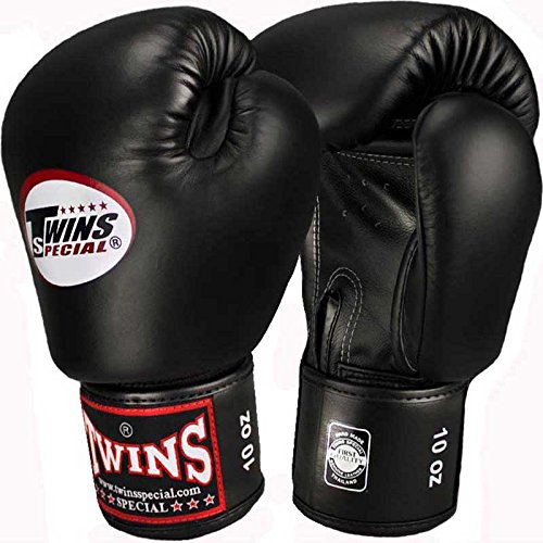 Twins – Guantes de boxeo, piel, Negro, Muay Thai, Leather Boxing Gloves, MMA, todo el año, color , tamaño 237 ml