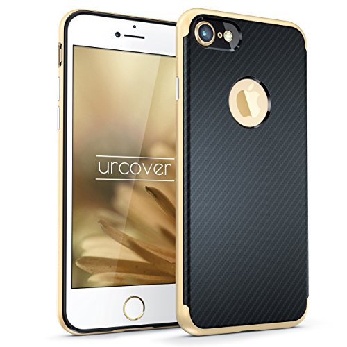 Urcover Funda Carbon Defense para Apple iPhone 7 Plus | Carcasa Doble Estuche Protección + Bumper Antichoque en Dorado