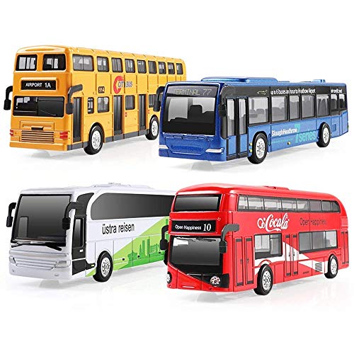 Vehículos de dibujos animados, conjunto de combinación de autobús de aleación, coche de juguete, coche de juguete para niños con tracción fuerte, autobús de dos pisos deslizante, coche de juguete, con