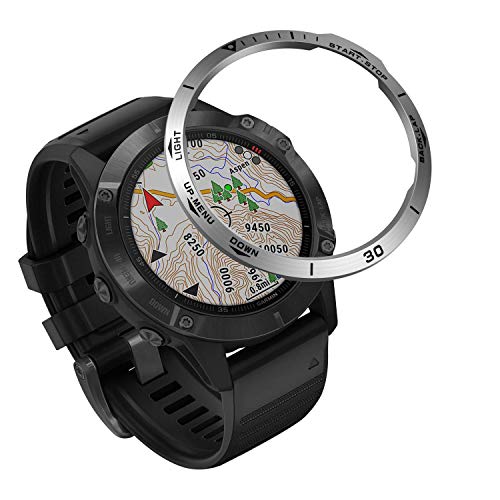 VENTER Acero Inoxidable Anillo Bisel Compatible con Garmin Fenix 6X/6X Pro Watch, Bezel Ring Adhesive Cover Protector Anti arañazos y colisiones para Garmin Watch Accessory(Silver-2)
