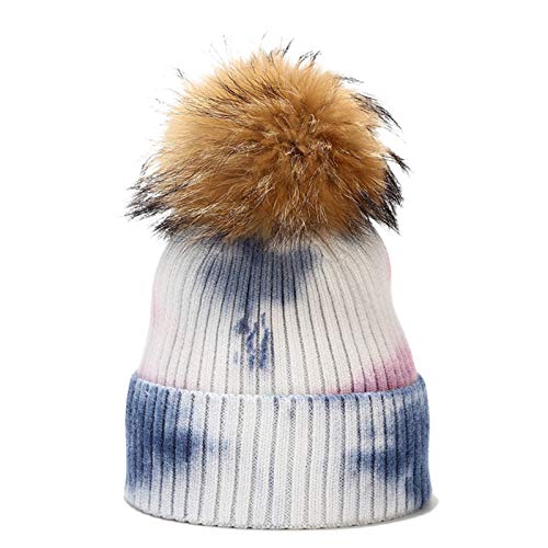 Vfhdd Gorro unisex de punto cálido para invierno, desmontable, con pompón, teñido con calaveras