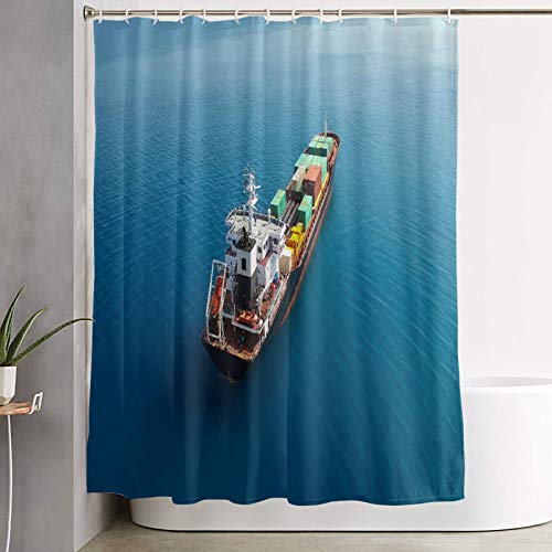 VINISATH Cortinas de Ducha,Gran Buque portacontenedores en el mar,Cortina de baño Decorativa para baño,bañera 180 x 180 cm