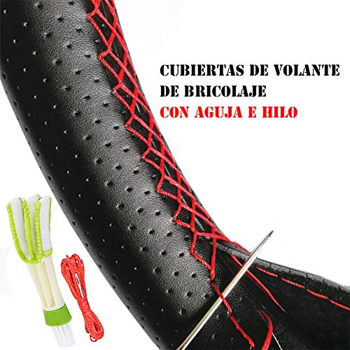 Vintree Cubierta de Volante de Cuero de Microfibra Negro Bricolaje Cubiertas del Volante en el Volante del automóvil con Aguja e Hilo Accesorios de Interior Coche Fundas para Volante Comodidad