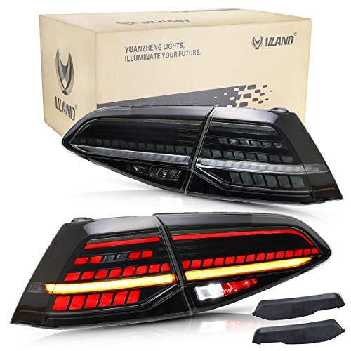 VLAND LED Pilotos Traseros para Golf 7 7.5 MK7 MK7.5 GTD GTI TSI R 2013-2020 Luces traseras, con indicador secuencial,con tecnología Full LED,with EU" E"marcado (Ahumado)