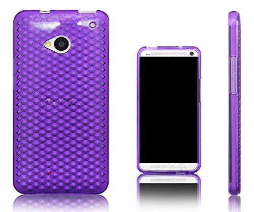 Xcessor Diamond - Funda Carcasa Flexible de Gel TPU para HTC One (M7). Púrpura/Transparente