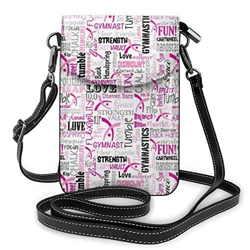 XCNGG bolso del teléfono Premium PU Leather Crossbody Bag Cell Phone Purse, Lightweight Mini smart phone Pouch with Adjustable Shoulder Strap, Gymnastics Pink