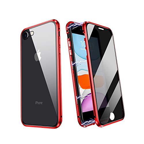 ZHIKE Funda para iPhone 7/8/SE 2020, Magnético Anti pío Privacidad Doble Cara Cobertura Pantalla Completa de Vidrio Templado Cubierta Color Degradado Diseño Antideslizante (Anti-Spy, Rojo)