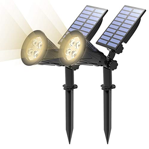 (2 Unidades ) T-SUN Foco Solar, Impermeable Luces Solares Exterior, 2 Modos de Iluminación Opcionales, ángulo de 180° Ajustable, Luz de Jardín para Entrada, Entrada, Camino. ( Blanco Natural 4000K )