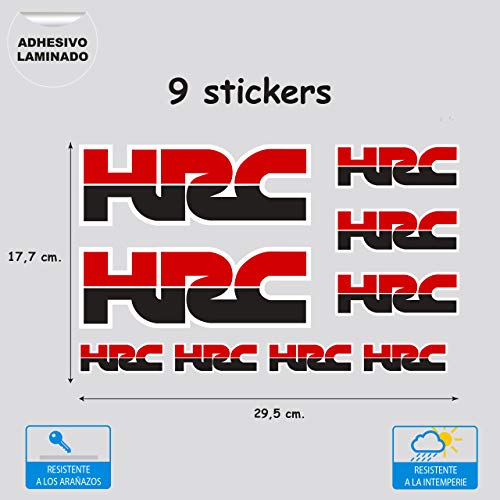 9 Pegatinas Adhesivo Vinilo de Impresión Digital Laminado Compatible con Honda HRC Color Rojo Negro 9 Pegatinas
