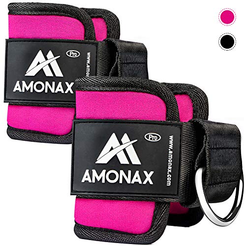 Amonax Tobillera para polea (Acolchado) para piernas y Tobillos, Correas Tobillos Gym Cable maquinas, Gimnasio, Fitness - Mujeres y Hombres (Rosa, 2 Piezas)