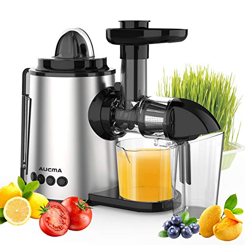 Aucma Licuadora Prensado en Frio, Licuadora Frutas Verduras,Extractor de zumos con Función inversa,Motor Silencioso,sin BPA,fácil de Limpiar con un Cepillo Extra Aucma Licuadora Prensado en Frio, Licuadora Frutas Verduras,Extractor de zumos con Función inversa,Motor Silencioso,sin BPA,fácil de Limpiar con un Cepillo Extra