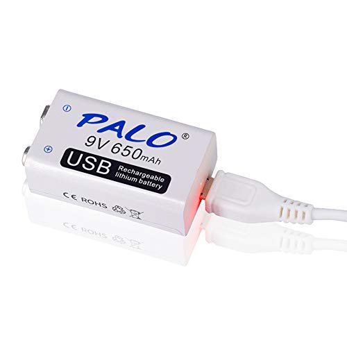 Batería Recargable de Iones de Litio Palo USB 9V 650mAh con Cable USB para Teclado, micrófono, Alarma de Humo, Juegos eléctricos, walkie-talkies -1 Paquete de batería USB y 1 Cable
