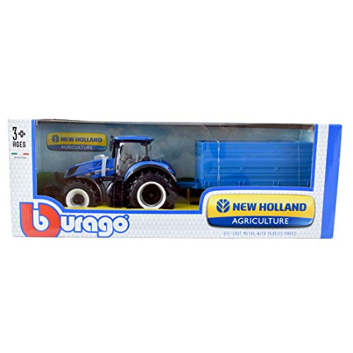 Bburago B18-44060 "New Holland T7040 Farm Tractor and Trailer" Model Toy, 1:32 Scale ( Assorted Model ) , color/modelo surtido