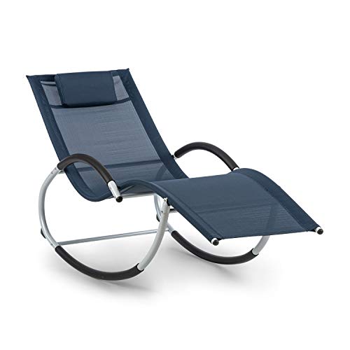 Blumfeldt Westwood Rocking Chair Tumbona Mecedora - Hamaca, 164 x 83 x 65 cm, Ergo Comfort: Superficie ergonómica, Ergo Relax: Almohada Regulable y extraíble, Azul Oscuro