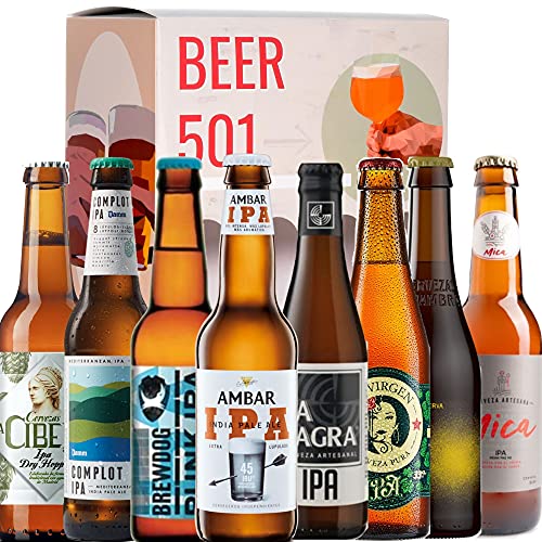 Cervezas BEER 501 - Caja IPA: Cibeles, Maisel, Brewdog Punk, Ambar, La Sagra, La Virgen, Alhambra Citra, Complot. I Las mejoras cervezas degustación para regalar y disfrutar.