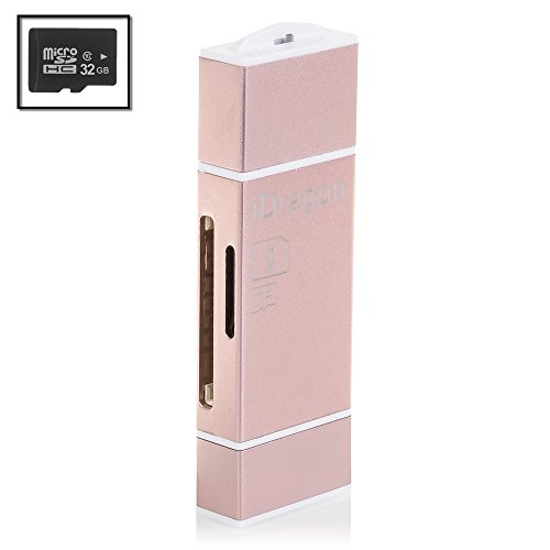 DAM iDragon - Lector de Micro SD y SD para iOS - Android + Micro SD Clase 10 32 GB, Color Rose (Gold)