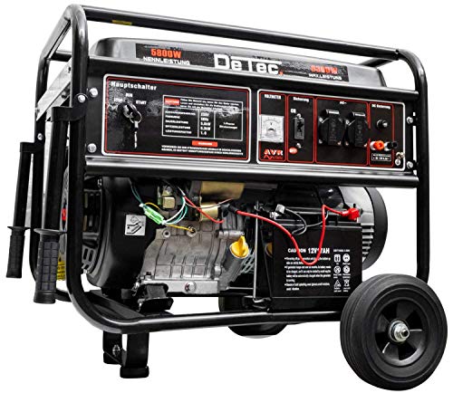 DeTec. Generador de corriente de gasolina, 6300 W, monofásico, 230 V, arranque eléctrico, color negro DeTec. Generador de corriente de gasolina, 6300 W, monofásico, 230 V, arranque eléctrico, color negro
