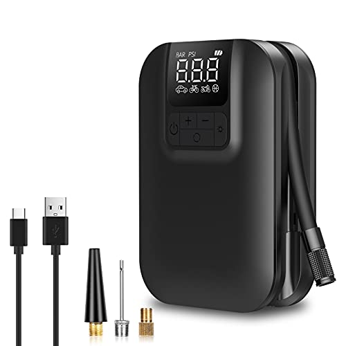 Deyooxi Compresor Aire Portatil,5000mAh Recargable Hinchador Electrico Inflador Ruedas Coche con Pantalla LCD Digital y Linterna LED,Bomba de Aire para Automóviles,Bicicletas,Motocicletas y Pelotas