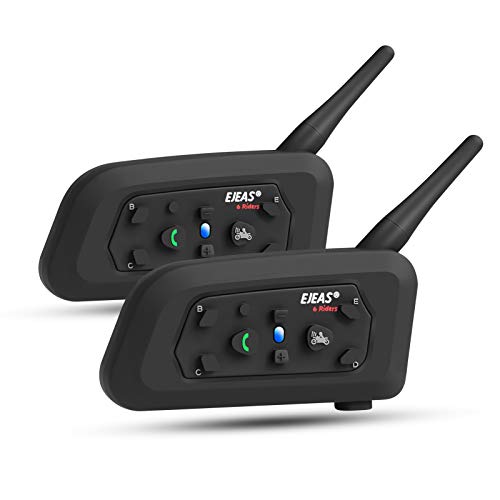 EJEAS V6 Pro BT Casco de Motocicleta Bluetooth 3.0 Intercomunicador Auricular 1200M 2 Personas Full Duplex Wireless Moto Interphone Connect hasta 6 Pilotos （2 Paquete）