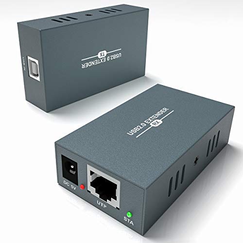 Extensor USB 2.0 con 4 Puertos, Transmisión de 50m/165 pies Sobre Ethernet Cat5/5e/6/7, No Requiere Controlador, USB RJ45 LAN Extensión，Utilizado Para La Oficina Diaria etc