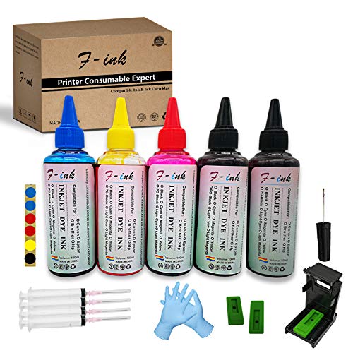 F-ink 5 x 100 ml Botellas de tinta y tinta Herramientas de recarga compatibles con cartuchos de tinta HP 303 305 307 21 22 338 339 343 901 303XL 305XL 307XL