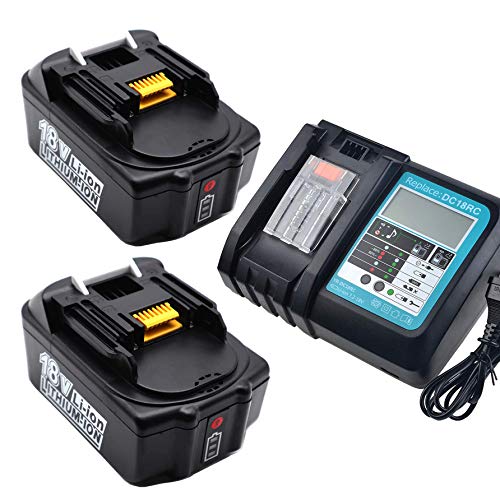 FengBP®️ 2x5A 5000mAh 18V batería recargable de ion de litio para batería recargable Makita BL1850 BL1830 BL1830 DC18RC Cargador con indicador de carga FengBP®️ 2x5A 5000mAh 18V batería recargable de ion de litio para batería recargable Makita BL1850 BL1830 BL1830 DC18RC Cargador con indicador de carga
