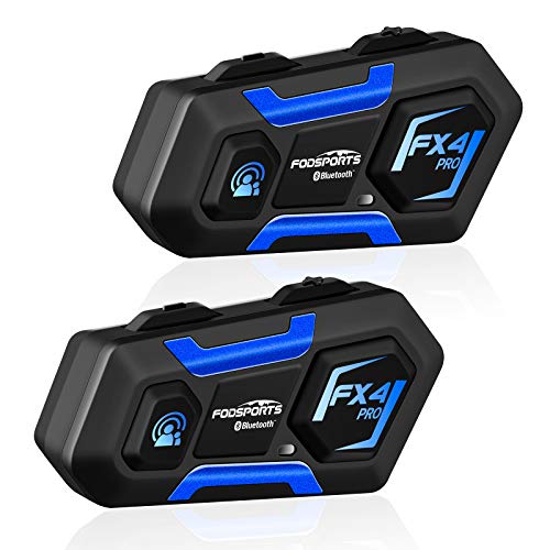 FODSPORTS FX4 Pro Intercomunicador Casco Moto Doble con CVC Reduce El Ruido,Manos Libres Bluetooth Auricular Apoyan GPS por Voz,Función FM,Hi-Fi Sonido Estéreo,Mirada De Ciencia Ficción,850mAh