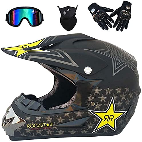 Full Face Motorcycle Helmet, adult Motocross Motorcycle Helmet MX ATV Scooter, with Goggles Gloves Mask,ECE Certification (M)-XL