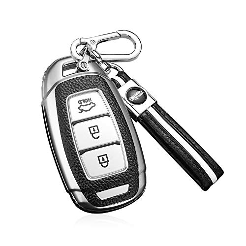 Funda para llave de coche de ontto para Hyundai i30 ix35 Solaris Azera Elantra Grandeur Ig Accent Santa Fe 2017-2020 TPU piel funda llavero llavero llavero funda funda de mando a distancia plata Funda para llave de coche de ontto para Hyundai i30 ix35 Solaris Azera Elantra Grandeur Ig Accent Santa Fe 2017-2020 TPU piel funda llavero llavero llavero funda funda de mando a distancia plata