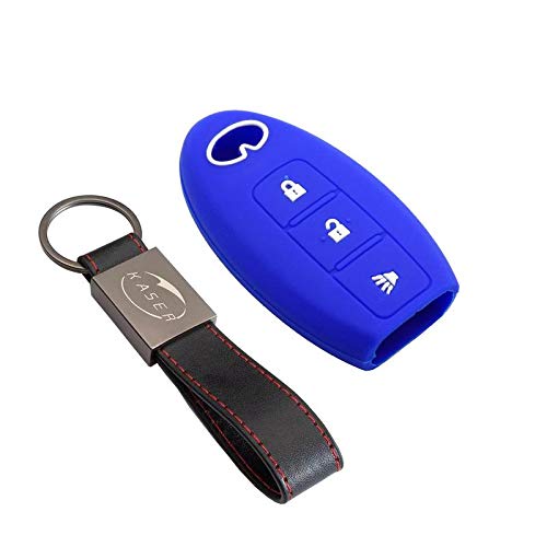 Funda Silicona para Llave Infiniti – Carcasa Llaveros 3 Botones para Coche Q30 Q50 Q70 Cover Case Protección Remoto Mando Auto Keyless (Azul)