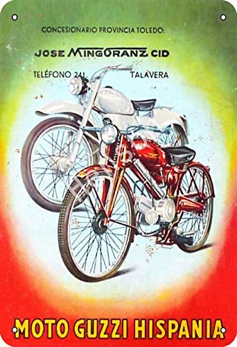 Generic Brands Moto Guzzi Hispania Motorcycle Cartel de Hierro Oxidado Decorado con Pintura artística en Placa de estaño Antigua en Placa de Aluminio